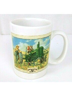 Vintage John Deere Tractor Boy & Dad On Tractor & Fishing Moline, IL. Coffee Cup